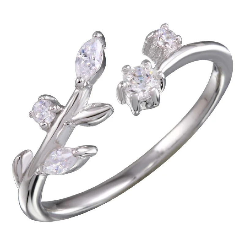 Classic Solitaire Rings-Rhodium Plated 925 Sterling Silver Stem Ring with CZ - BGR01159