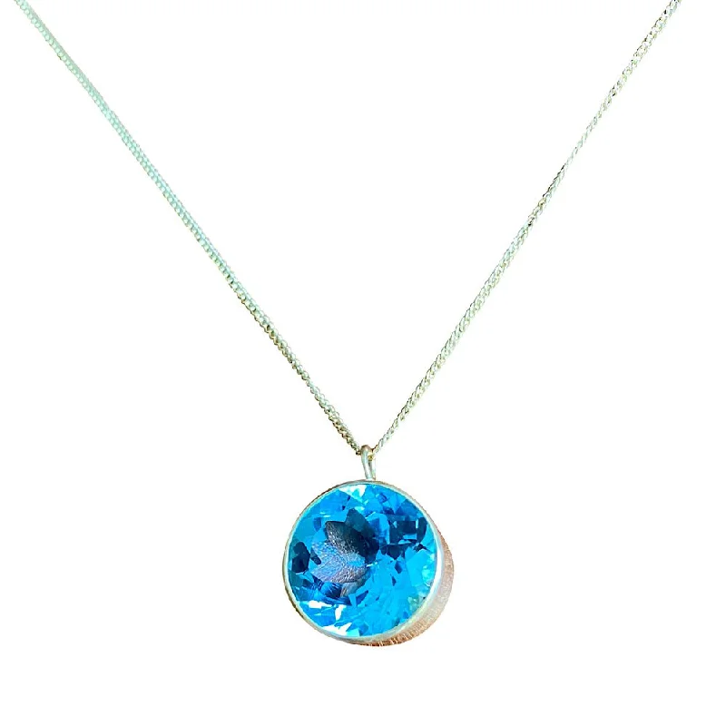 Handcrafted Gemstone Pendant Necklaces-Yaron Morhaim Blue Topaz Gold Fill Necklace