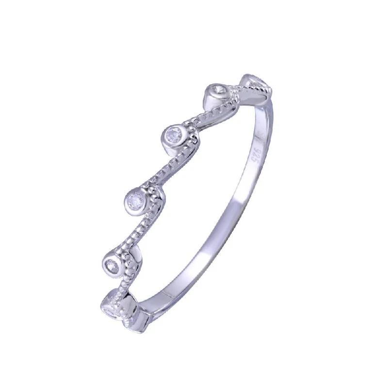 Sparkling Wedding Ring Sets-Rhodium Plated 925 Sterling Silver Half Eternity Wave Clear CZ Ring - STR01156