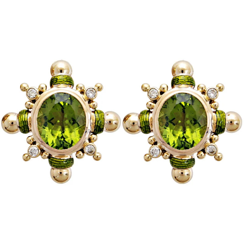 Diamond Stud Earrings-Earrings- Peridot And Diamond (Enamel) (1788L)