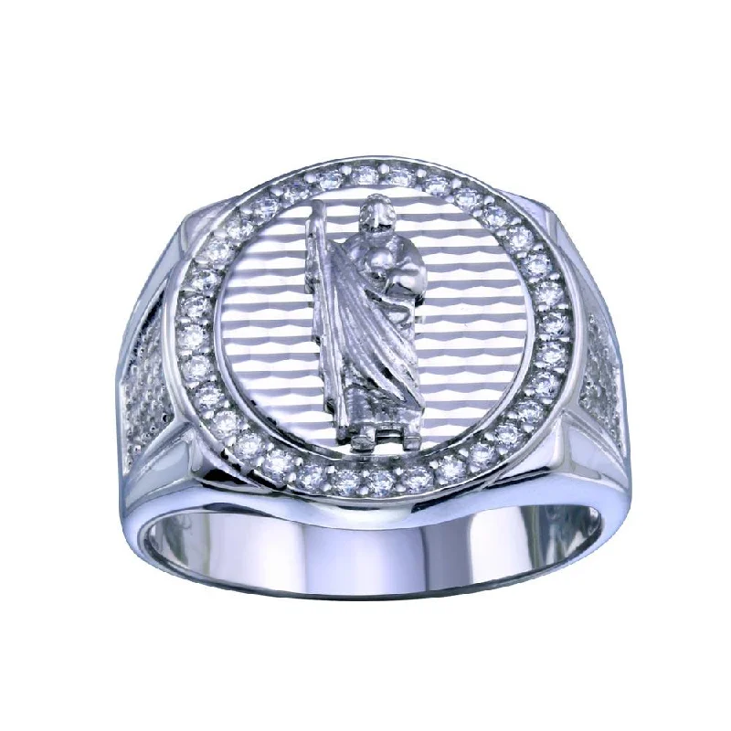 Personalized Name Rings-Rhodium Plated 925 Sterling Silver Saint Jude CZ Ring - GMR00331