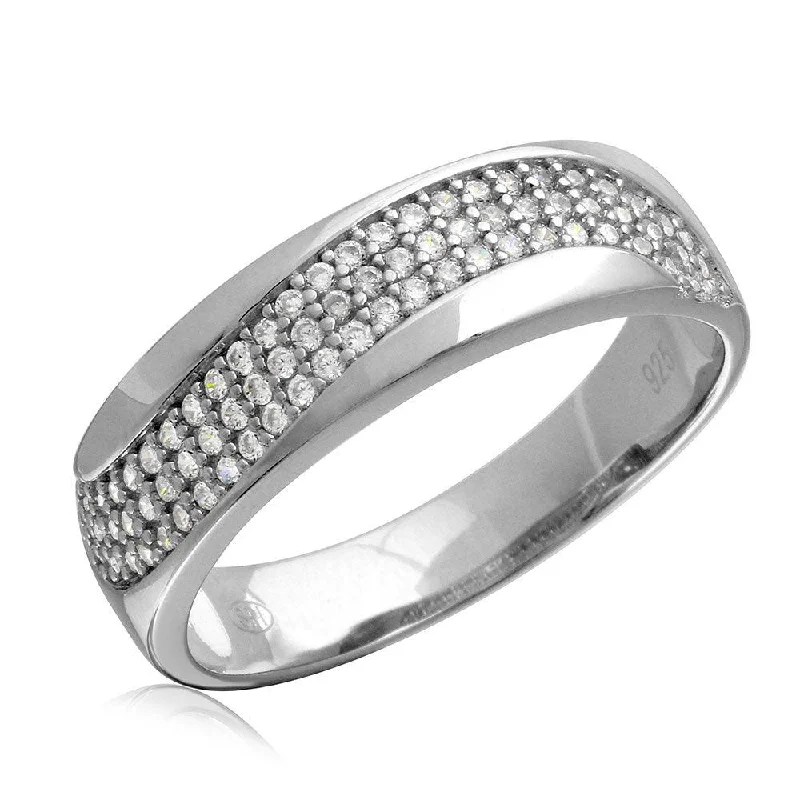 Custom Name Rings-Rhodium Plated 925 Sterling Silver Men's Wave CZ Wedding Ring - GMR00177