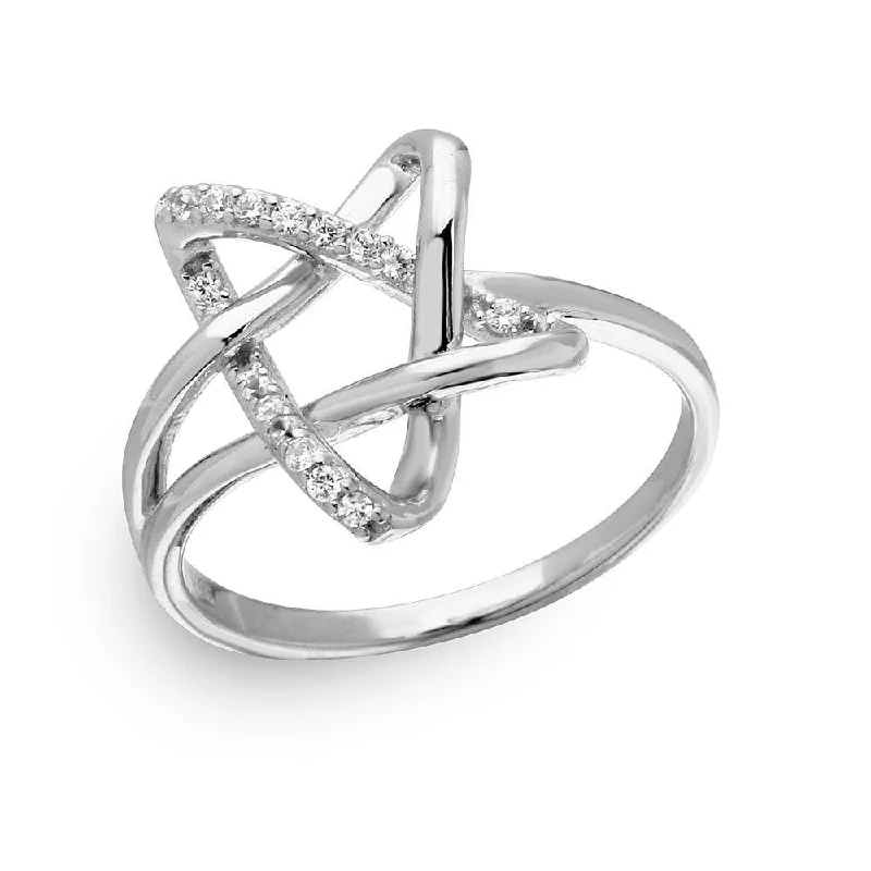 Dainty Wedding Bands-Silver 925 Rhodium Plated Intertwined Star with CZ - GMR00136