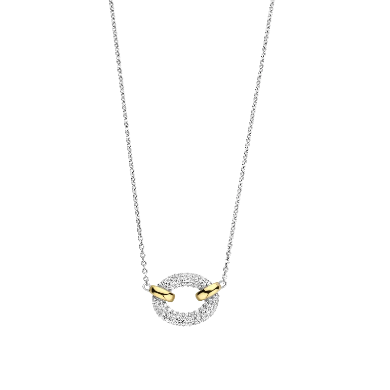 Delicate Heart Necklaces-Ti Sento Silver and Gold Pave Necklace with Cubic Zirconia Stones