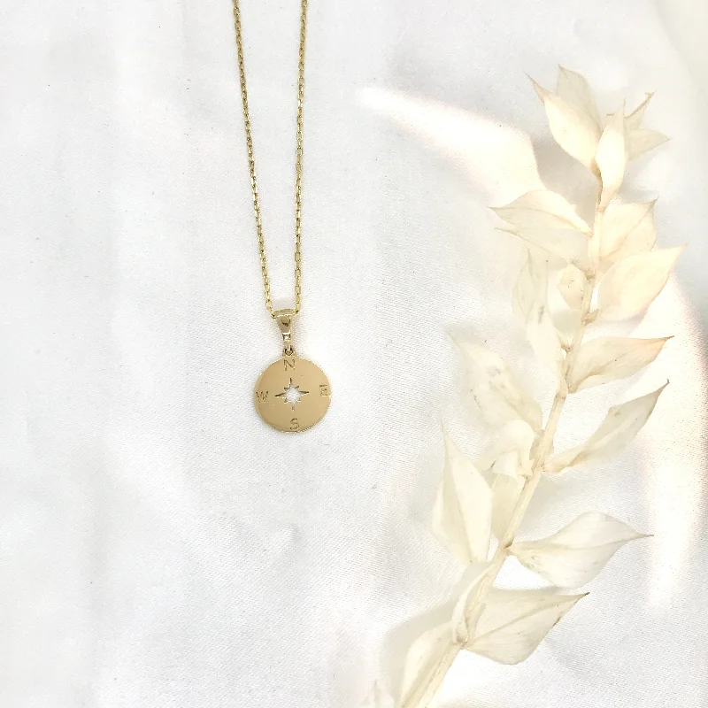 Elegant Personalized Necklaces-10k Yellow Gold Compass Necklace