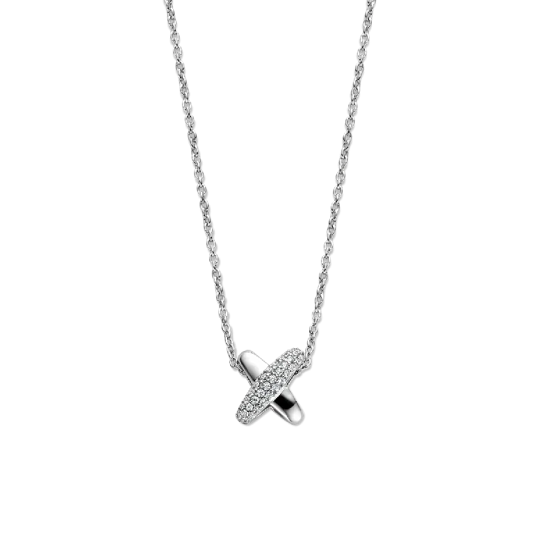 Simple Silver Necklaces-Ti Sento Silver Cubic Zirconia Pavé Cross Necklace