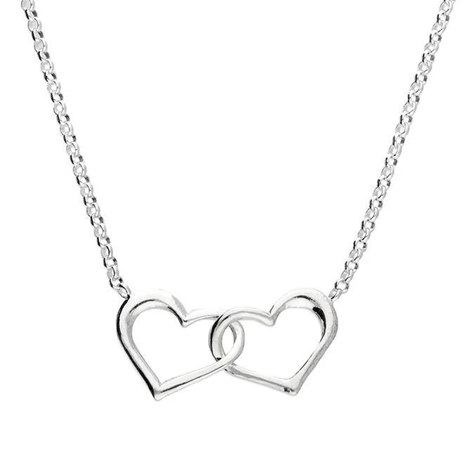 Heart-Shaped Necklaces-Sterling Silver Double Open Hearts Chain Necklace