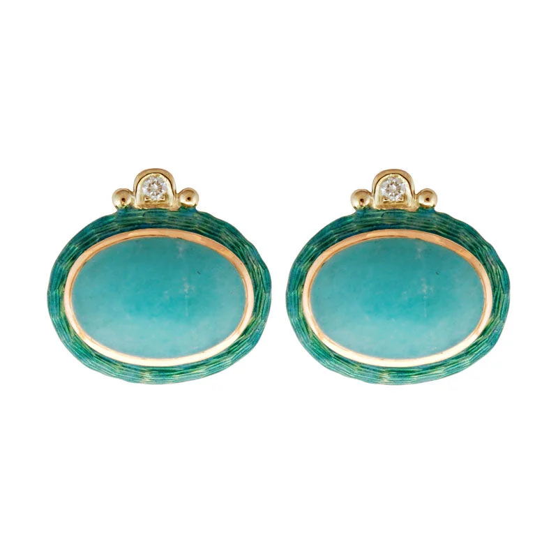 Simple Stud Earrings-Earrings-Amazonite and Diamond (Enamel)