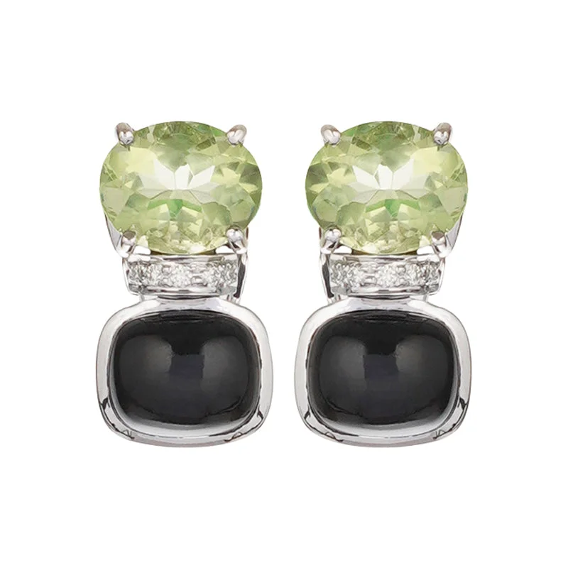 Fancy Dangle Earrings-Earrings - Black Onyx, Green Quartz and Diamond (276HS)