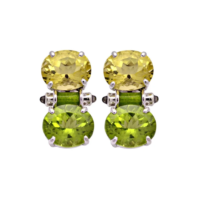 Luxury Pearl Earrings-Earrings- Lemon Quartz, Peridot And Blue Sapphire (Enamel) (158ES)