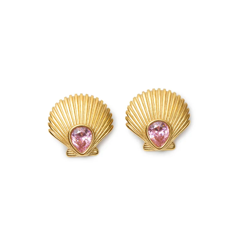 Wedding Jewelry Earrings-THE PINK CRYSTAL SEASHELL EARRINGS