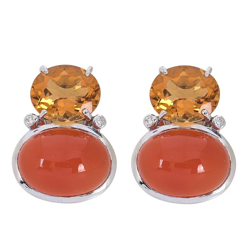 Custom Wedding Earrings-Earrings- Citrine, Cornelian and Diamond  (271CS)