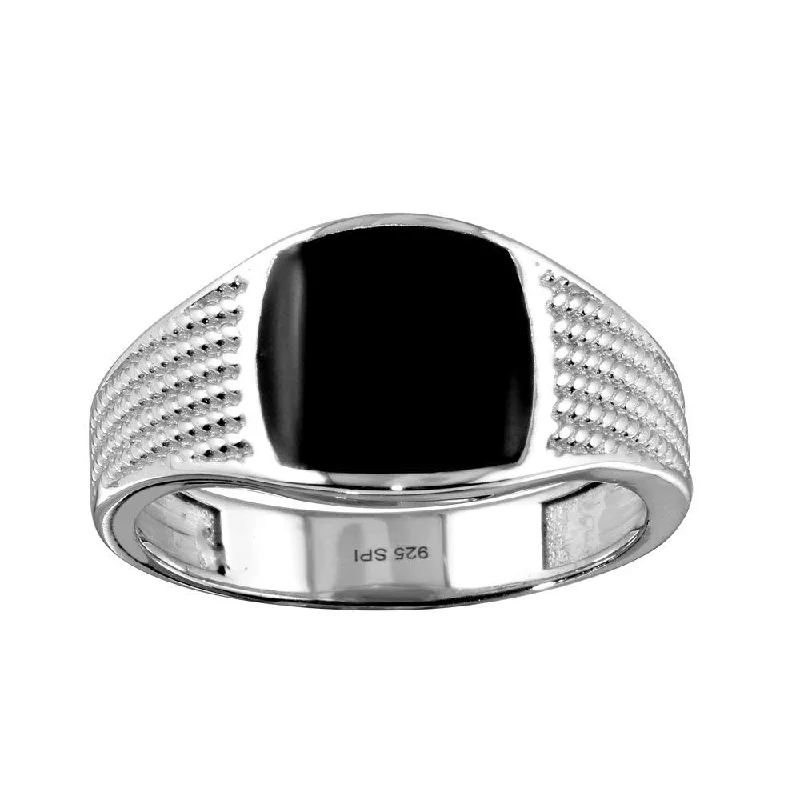 Diamond Engagement Rings-Rhodium Plated 925 Sterling Silver Black Enamel Rope Design Shank Ring - SOR00002