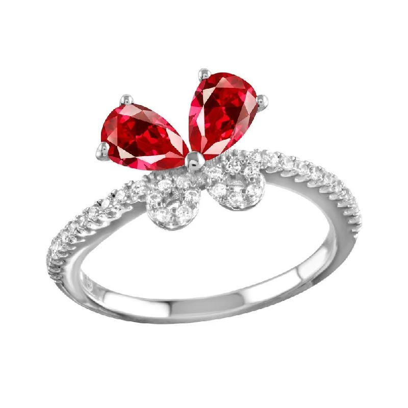 Sparkling Wedding Ring Sets-Rhodium Plated 925 Sterling Silver Red Butterfly CZ Ring - BGR01164GAR