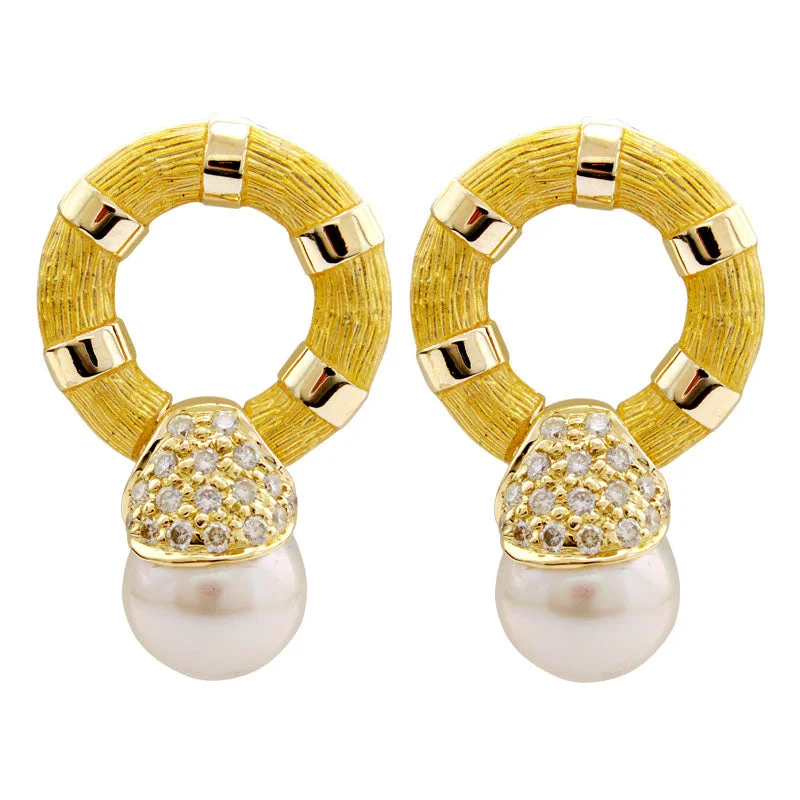 Small Hoop Earrings-Earrings -South Sea Pearl and Diamond (Enamel)