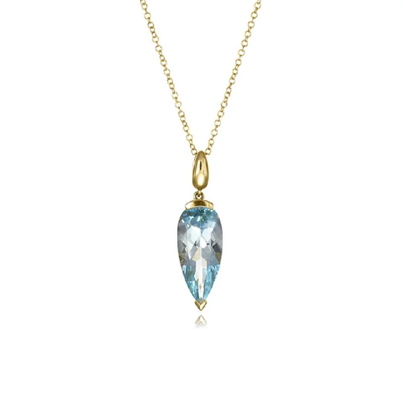 Modern Gemstone Necklaces-18ct Gold Blue Topaz Drop Necklace