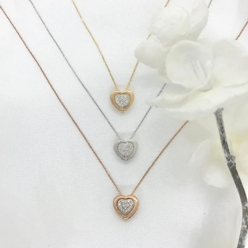 Unique Diamond Necklaces-Icicles 10k Gold Bezelled Diamond Heart Necklace