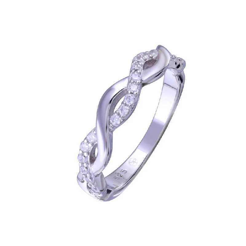 Dainty Gemstone Rings-Rhodium Plated 925 Sterling Silver Twisted Clear CZ Ring - BGR01341