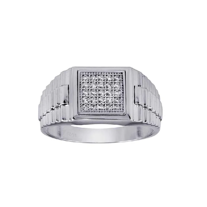 Wedding Ring Sets for Brides-Rhodium Plated 925 Sterling Silver Square CZ Ring - GMR00314