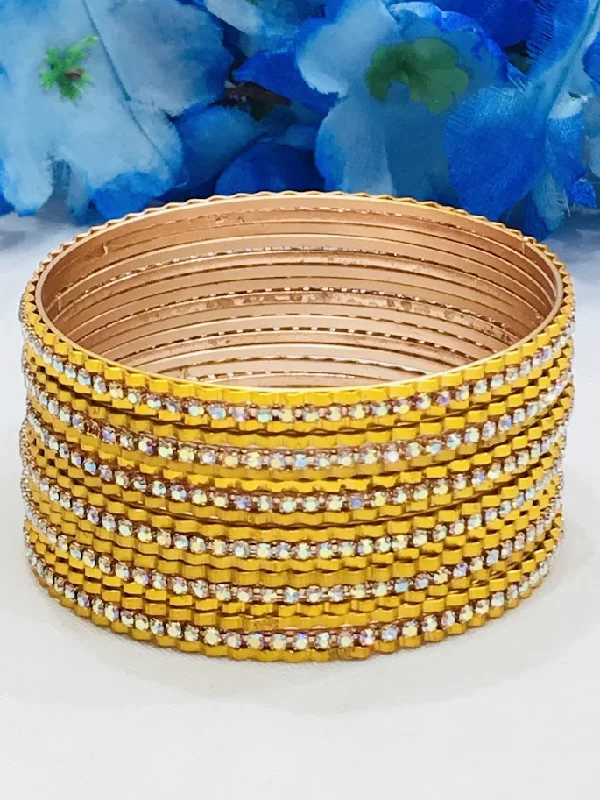 Custom Wedding Bangle Bracelets Sets-Beautiful Yellow Color Stone Design Party Wear Metal Bangles For Women