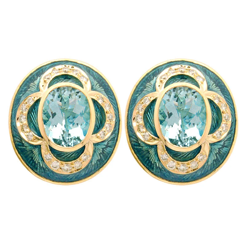 Everyday Earrings-Earrings- Aquamarine And Diamond (Enamel) (1193L)