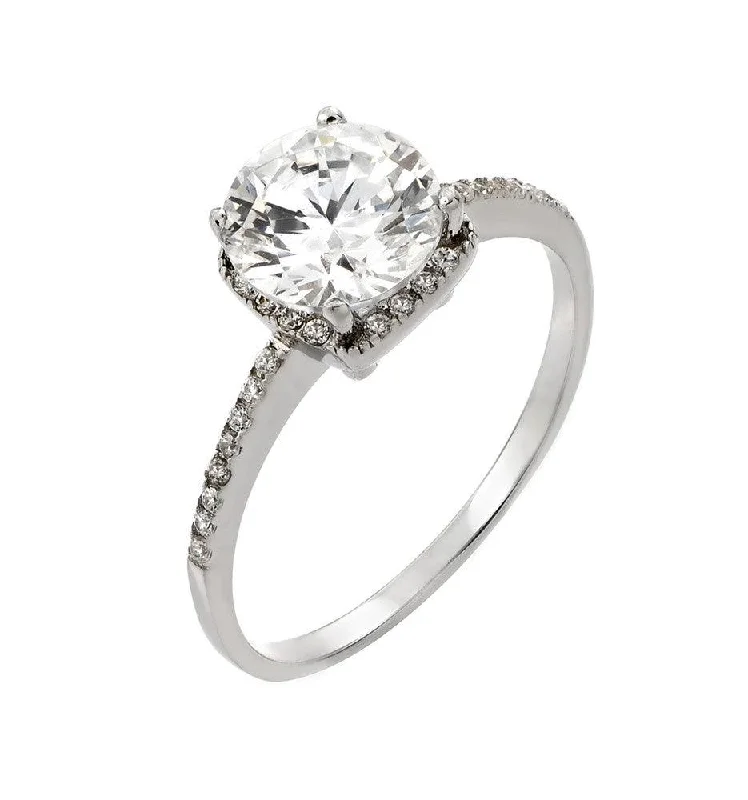 Trendy Engagement Rings-Silver 925 Rhodium Plated Round Clear CZ Ring - STR00921