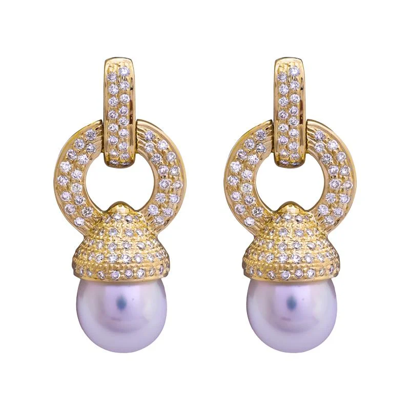 Simple Hoop Earrings for Women-Earrings- South Sea Pearl and Diamond  (2203A)