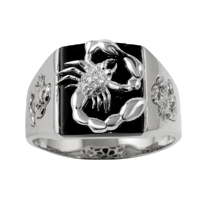 Affordable Wedding Rings-Rhodium Plated 925 Sterling Silver Square Scorpion Ring with CZ - GMR00226RH