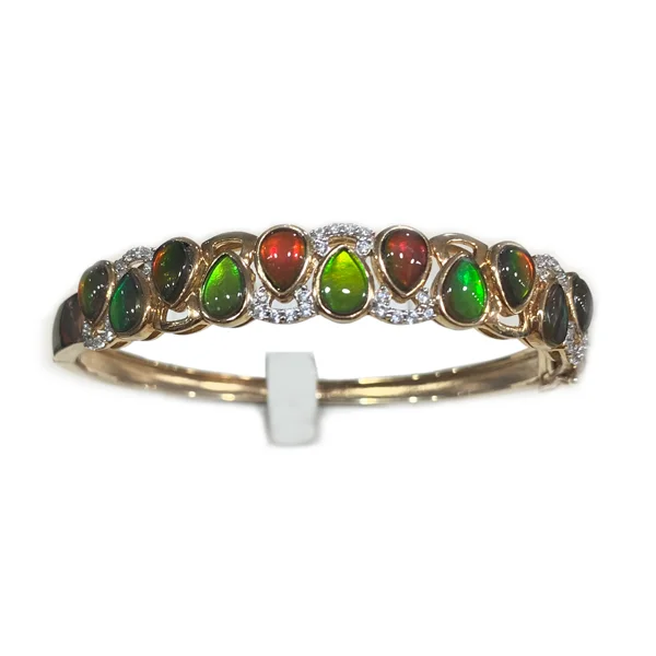 Beautiful Diamond Bangle Sets-Sterling Silver Ammolite Bangle