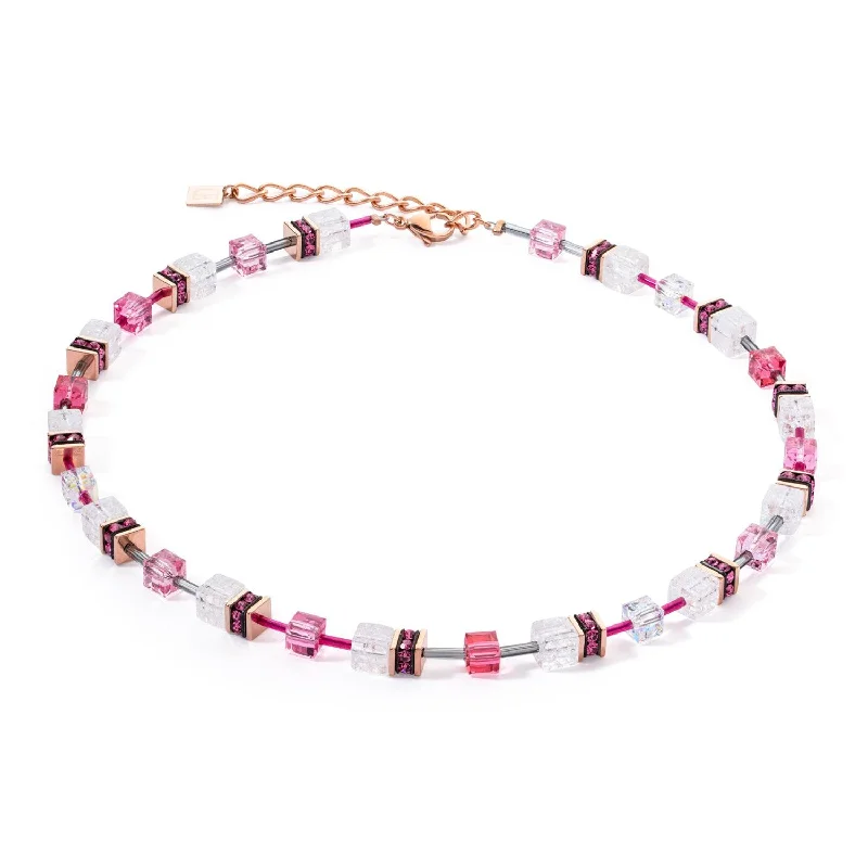 Stylish Gold Necklaces-Coeur De Lion GeoCUBE® Iconic Nature Pink White Necklace