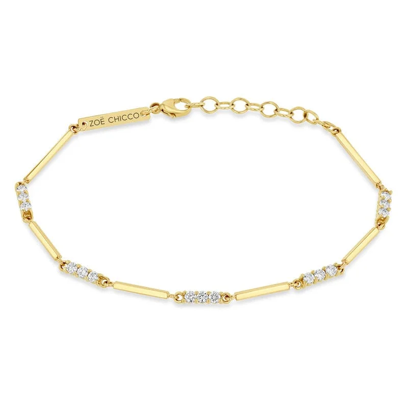 Beautiful Sterling Silver Bracelets-14k Mixed Gold & Diamond Bar Bracelet