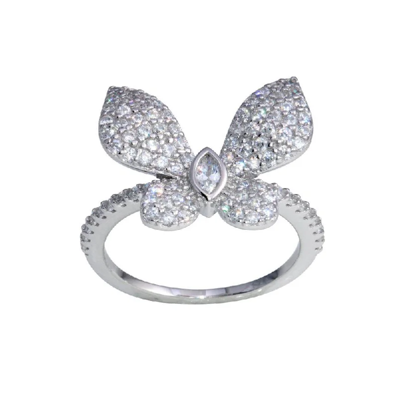 Bridal Rings-Rhodium Plated 925 Sterling Silver Butterfly CZ Ring - BGR01306