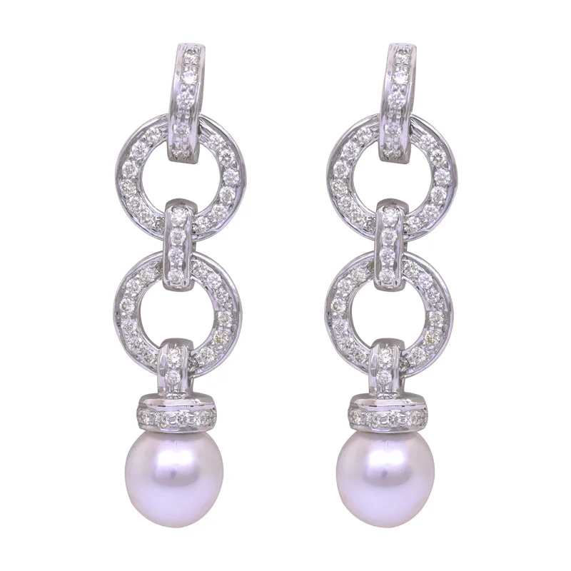 Boho Earrings for Weddings-Earrings- South Sea Pearl and Diamond