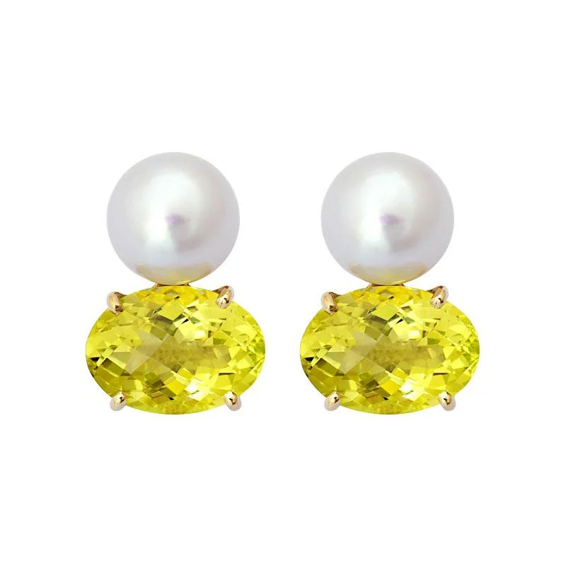 Gemstone Earrings for Weddings-Earrings-Lemon Quartz and South Sea Pearl  (2141F)