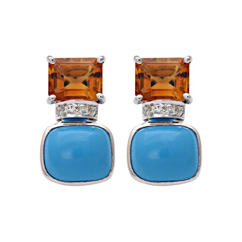 Colorful Earrings for Weddings-Earrings-Citrine, Turquoise and Diamond  (223HS)