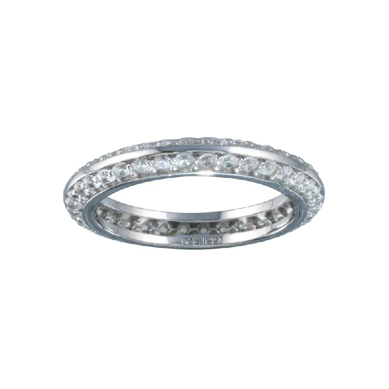 Unique Diamond Rings-Rhodium Plated 925 Sterling Silver Eternity Pave CZ Ring - STR01123