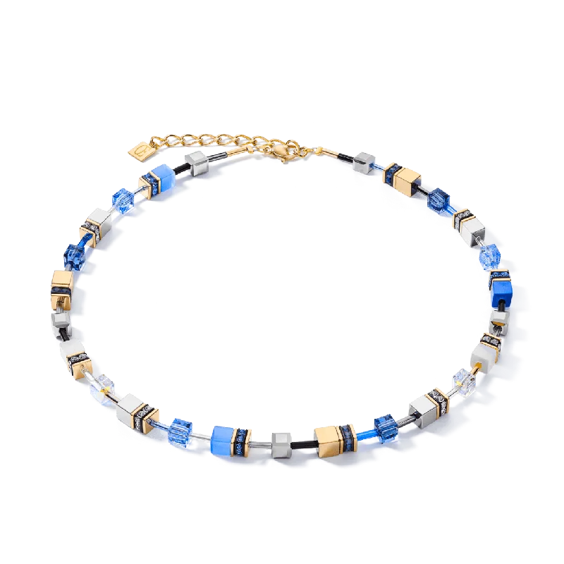 Elegant Long Necklaces-Coeur De Lion GeoCUBE® Blue-Gold Necklace