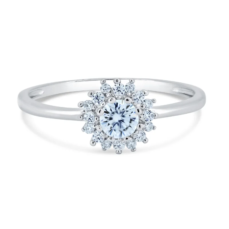 Luxury Engagement Rings-Rhodium Plated 925 Sterling Silver Flower Moissanite Ring - MGMR00004