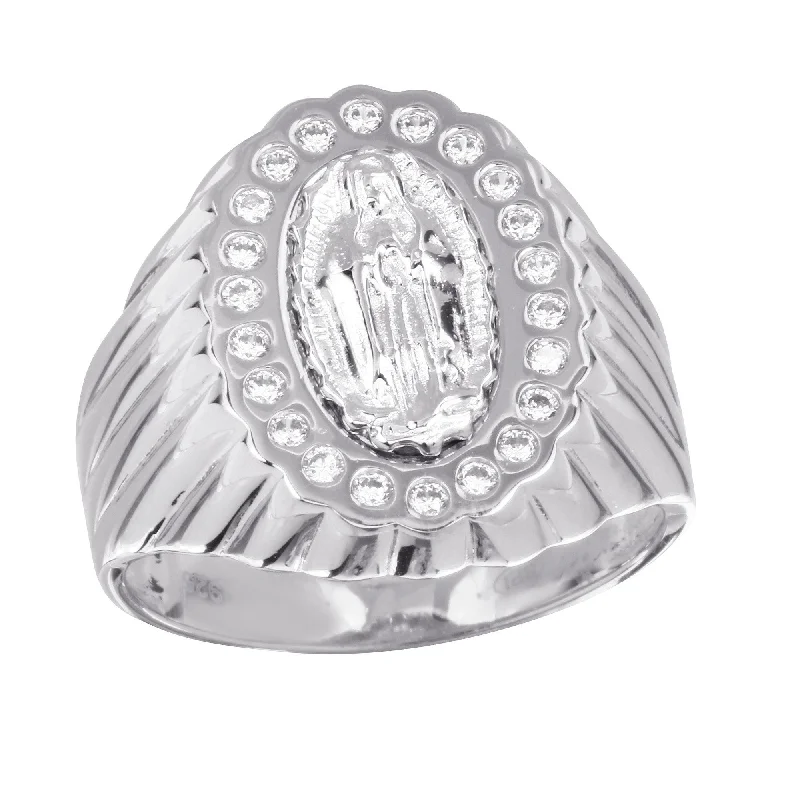 Affordable Engagement Rings-Rhodium Plated 925 Sterling Silver Guadalupe Ring with CZ - GMR00242RH