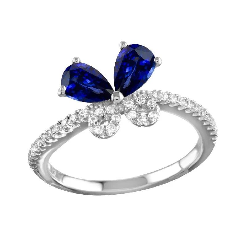 Designer Wedding Ring Sets-Rhodium Plated 925 Sterling Silver Blue Butterfly CZ Ring - BGR01164BLU