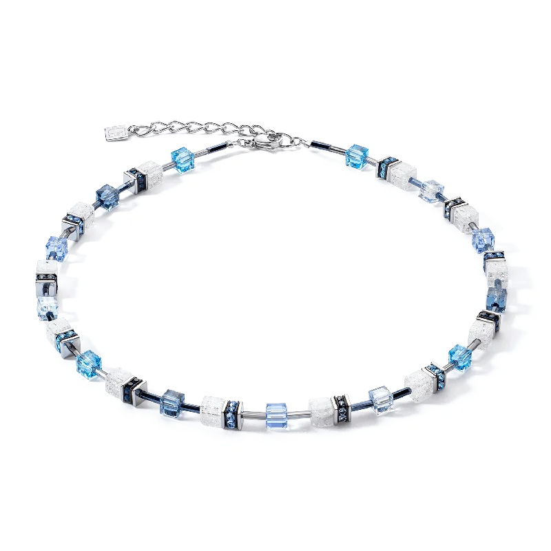 Stylish Adjustable Necklaces-Coeur De Lion GeoCUBE® Iconic Nature Blue White Crystal Necklace