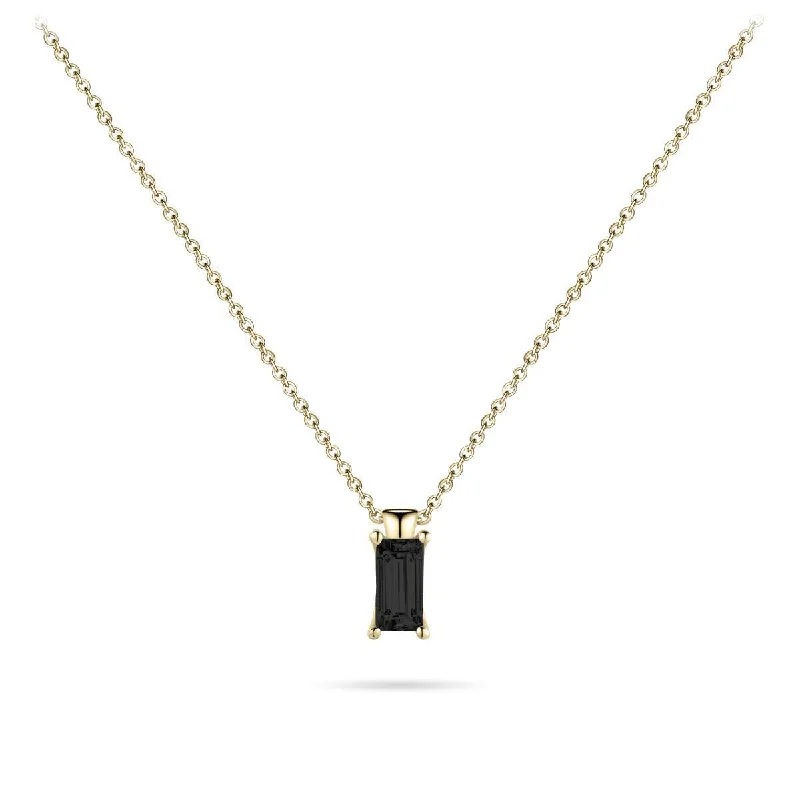 Romantic Heart Necklaces-Gold Vermeil Silver Black Solitaire Baguette Pendant Necklace