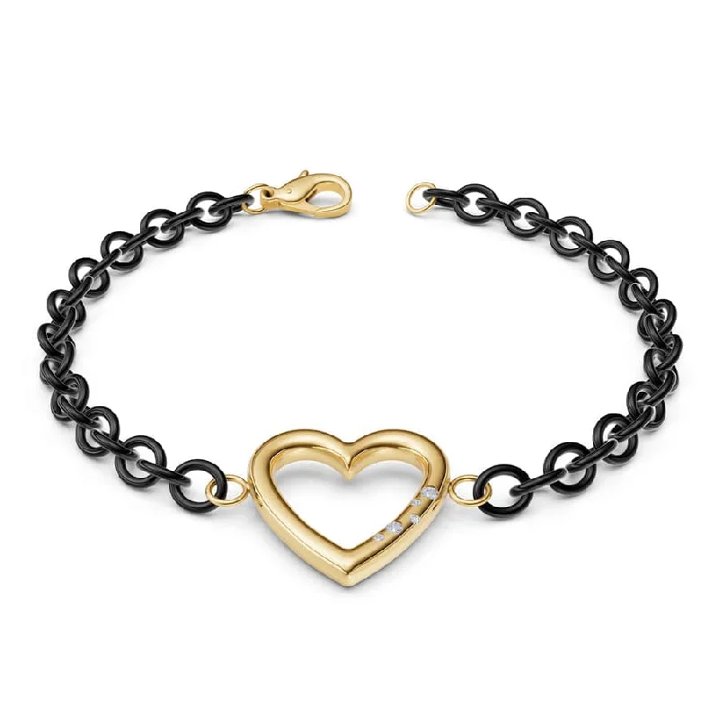 Luxury Gemstone Tennis Bracelets-3.8mm Stainless Steel Black Heart Chain Bracelet