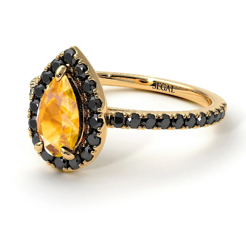 Modern Engagement Rings-Pear Shaped Halo Yellow Diamond Ring - Janet No. 1004