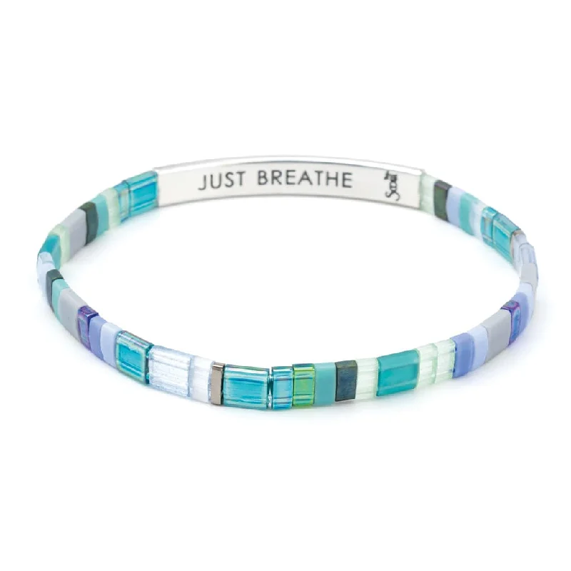 Custom Bangle Bracelets for Weddings-Good Karma Miyuki Bracelet |  Just Breathe - Turquoise/Green/Silver