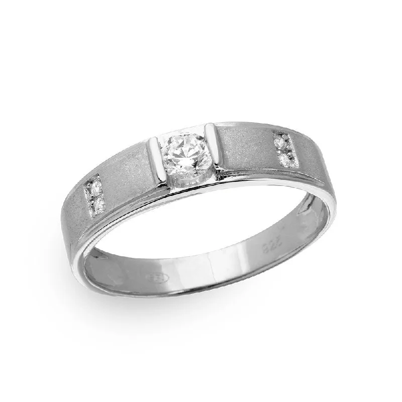 Adjustable Diamond Rings-Silver 925 Rhodium Plated with Matte Finish Men's Round Trio Ring - GMR00191