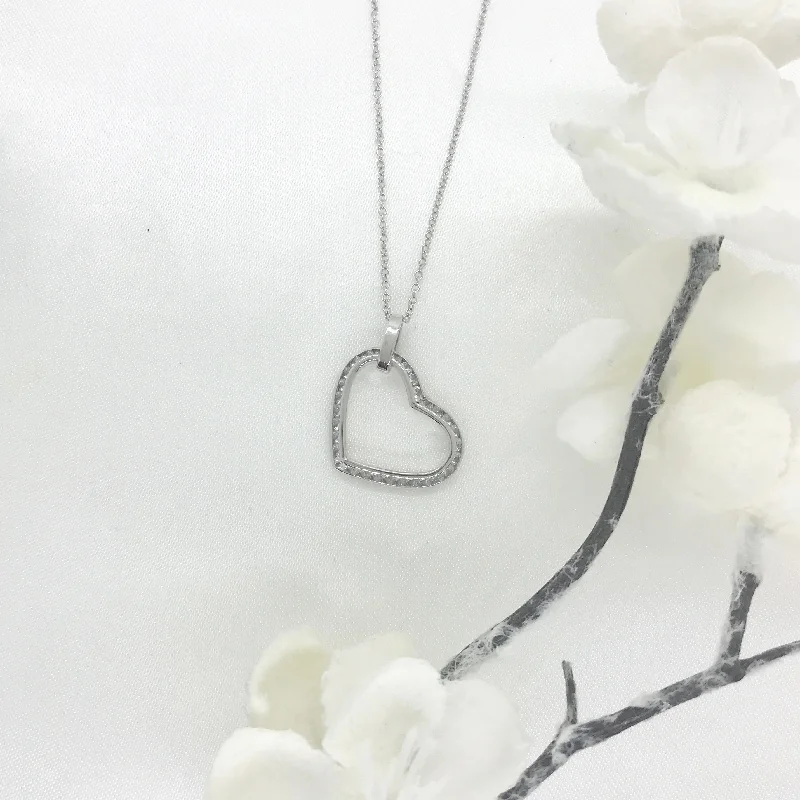 Sparkling Silver Pendant Necklaces-10K White Gold CZ Dangling Heart Necklace