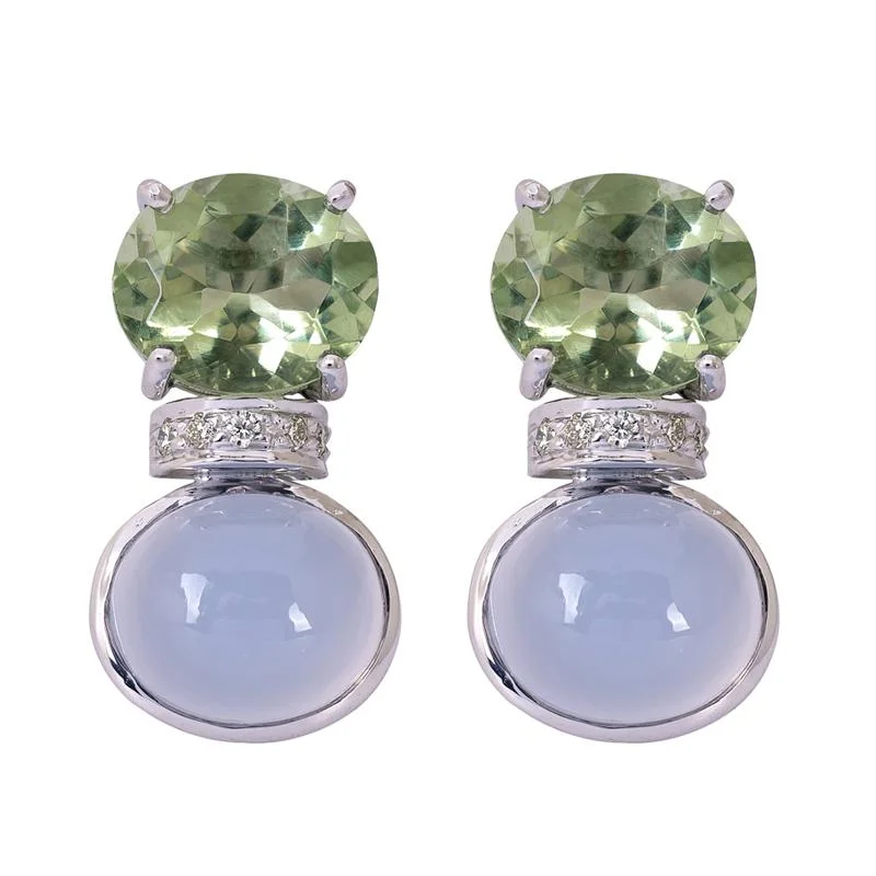 Cute Hoop Earrings-Earrings- Green Quartz, Chalcedony and Diamond  (263FS)