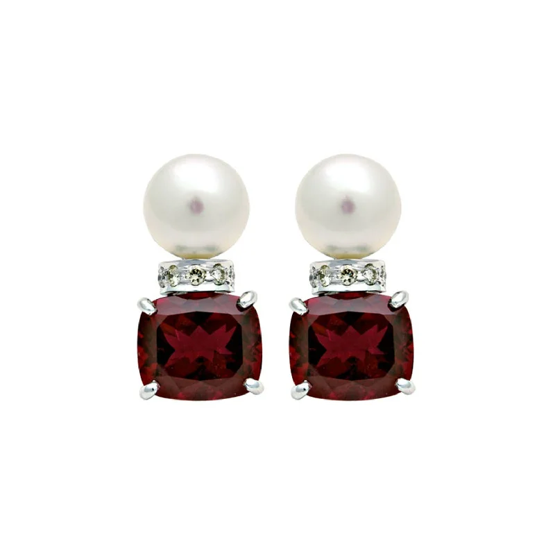 Designer Earrings-Earrings- Rubellite, S.s. Pearl And Diamond (110HS)