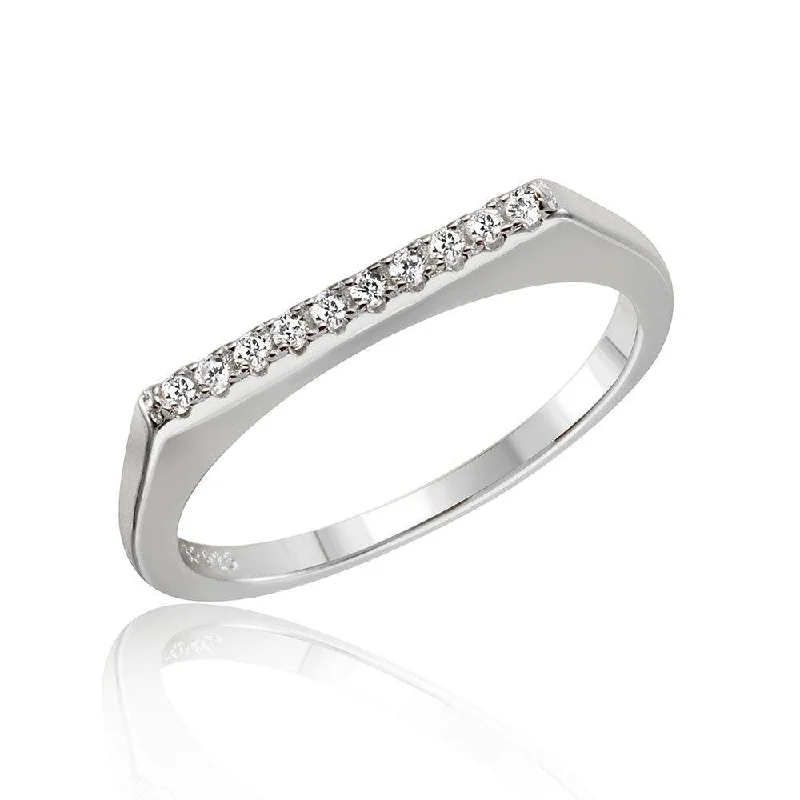 Beautiful Solitaire Rings-Silver 925 Rhodium Plated Stackable Flat Top CZ Ring - STR01047RH